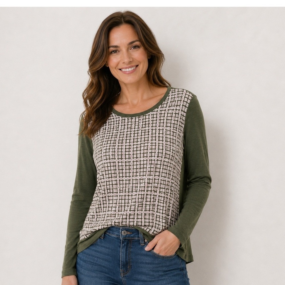 WHYCI MILANO Silk Wool Mixed Media Sweater Lightweight Olive Green Sz 48/L NWT